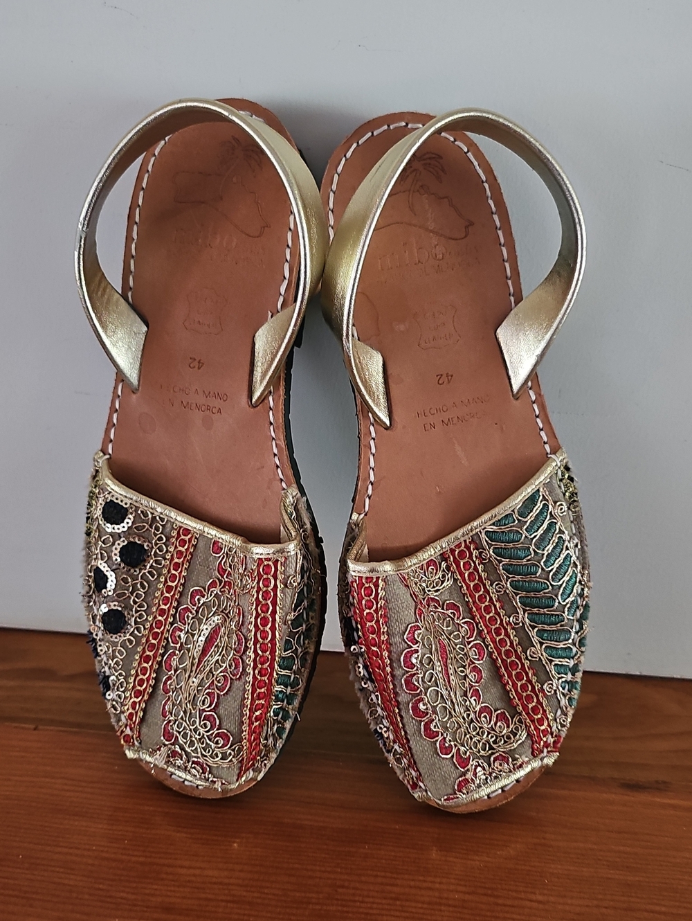 Avarcas Menorcan Ladies Embroidered Leather Sandals - Size 42